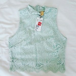 H&M mint-green lace crop top size 8